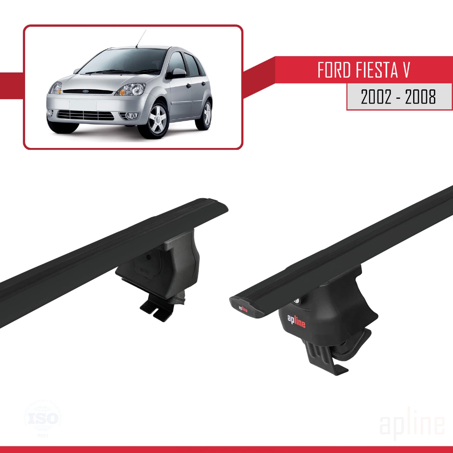 Compatible avec Ford Fiesta 5 2002-2008 ACE-4 Barres de Toit Railing Porte-Bagages de Voiture Noir Aluminium 2 Barres