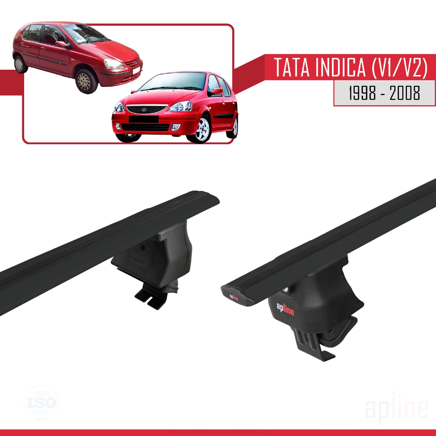 Compatible with Tata Indica (V1/V2) 1998-2008 ACE-4 Car Roof Rack Cross Bar Black Aluminium 2 Bars