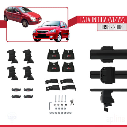Compatible with Tata Indica (V1/V2) 1998-2008 ACE-4 Car Roof Rack Cross Bar Black Aluminium 2 Bars