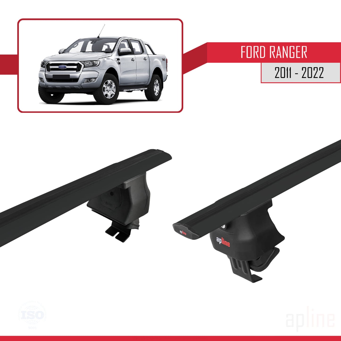Compatible avec Ford Ranger (P375) 2011-2022 ACE-4 Barres de Toit Railing Porte-Bagages de Voiture Noir Aluminium 2 Barres
