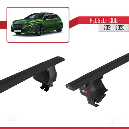 Compatible avec Peugeot 308 III (P5) 2021-2025 ACE-4 Barres de Toit Railing Porte-Bagages de Voiture Noir Aluminium 2 Barres