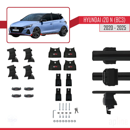 Compatible avec Hyundai i20 III (BC3) N 2020-2025 ACE-4 Barres de Toit Railing Porte-Bagages de Voiture Noir Aluminium 2 Barres