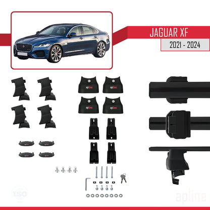 Compatible avec Jaguar XF (X260) Post-Facelift 2021-2024 ACE-4 Barres de Toit Railing Porte-Bagages de Voiture Noir Aluminium 2 Barres