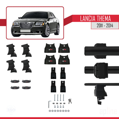 Compatible avec Lancia Thema 2 2011-2014 ACE-4 Barres de Toit Railing Porte-Bagages de Voiture Noir Aluminium 2 Barres