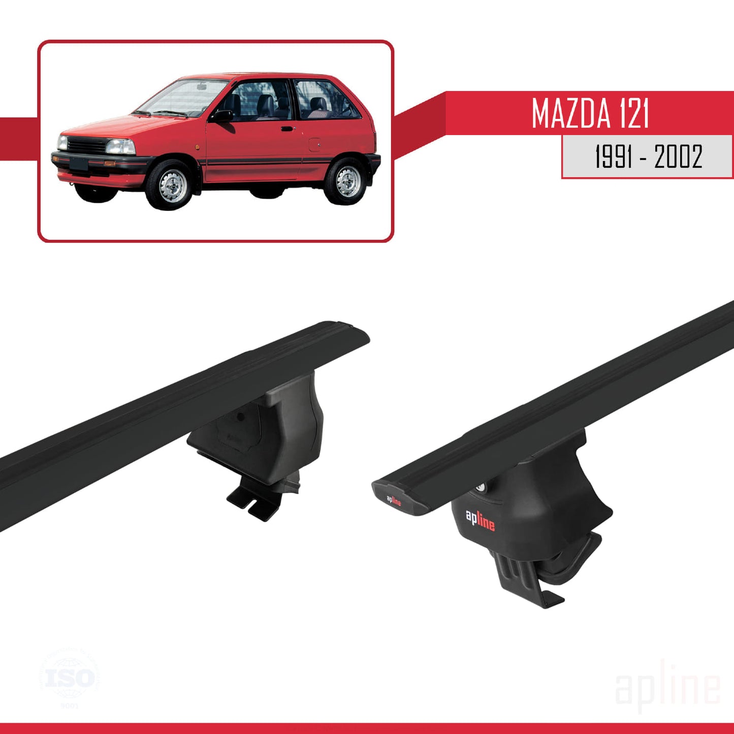 Compatible avec Mazda 121 1991-2002 ACE-4 Barres de Toit Railing Porte-Bagages de Voiture Noir Aluminium 2 Barres