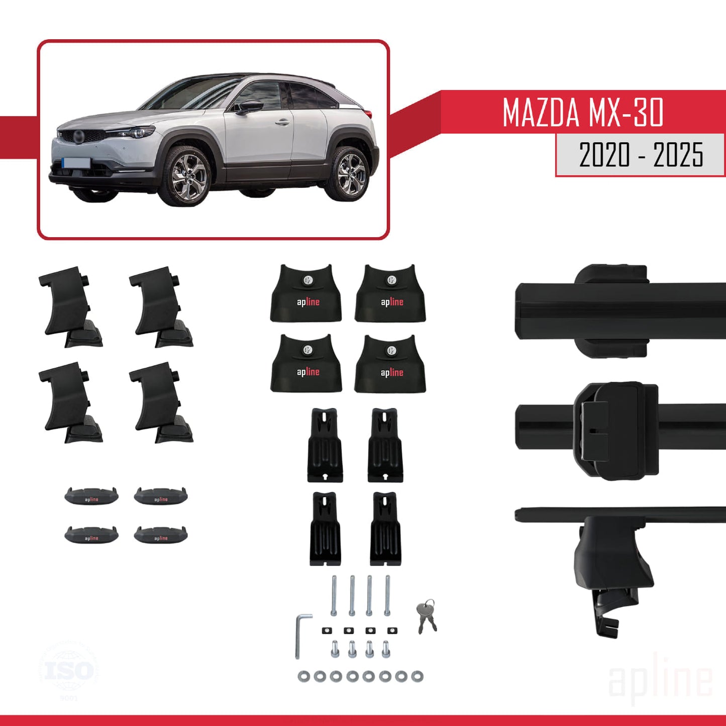 Compatible avec Mazda MX-30 (DR) 2020-2025 ACE-4 Barres de Toit Railing Porte-Bagages de Voiture Noir Aluminium 2 Barres