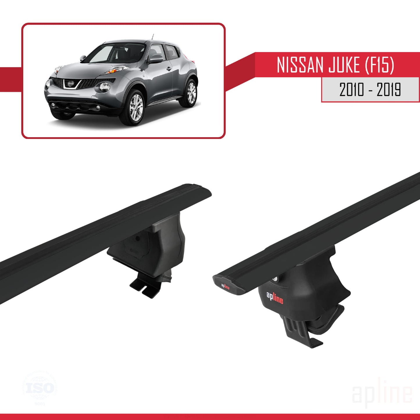 Compatible with Nissan Juke (F15) 2010-2019 ACE-4 Car Roof Rack Cross Bar Black Aluminium 2 Bars