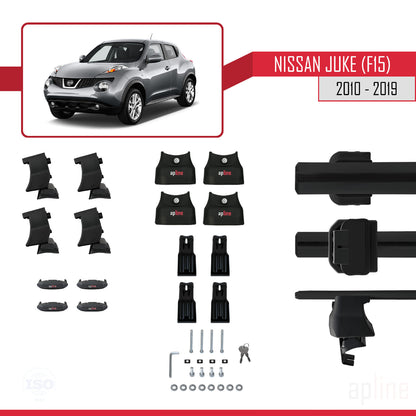 Compatible with Nissan Juke (F15) 2010-2019 ACE-4 Car Roof Rack Cross Bar Black Aluminium 2 Bars
