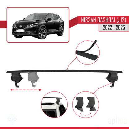 Compatible avec Nissan Qashqai 3 (J12) 2022-2025 ACE-4 Barres de Toit Railing Porte-Bagages de Voiture Noir Aluminium 2 Barres