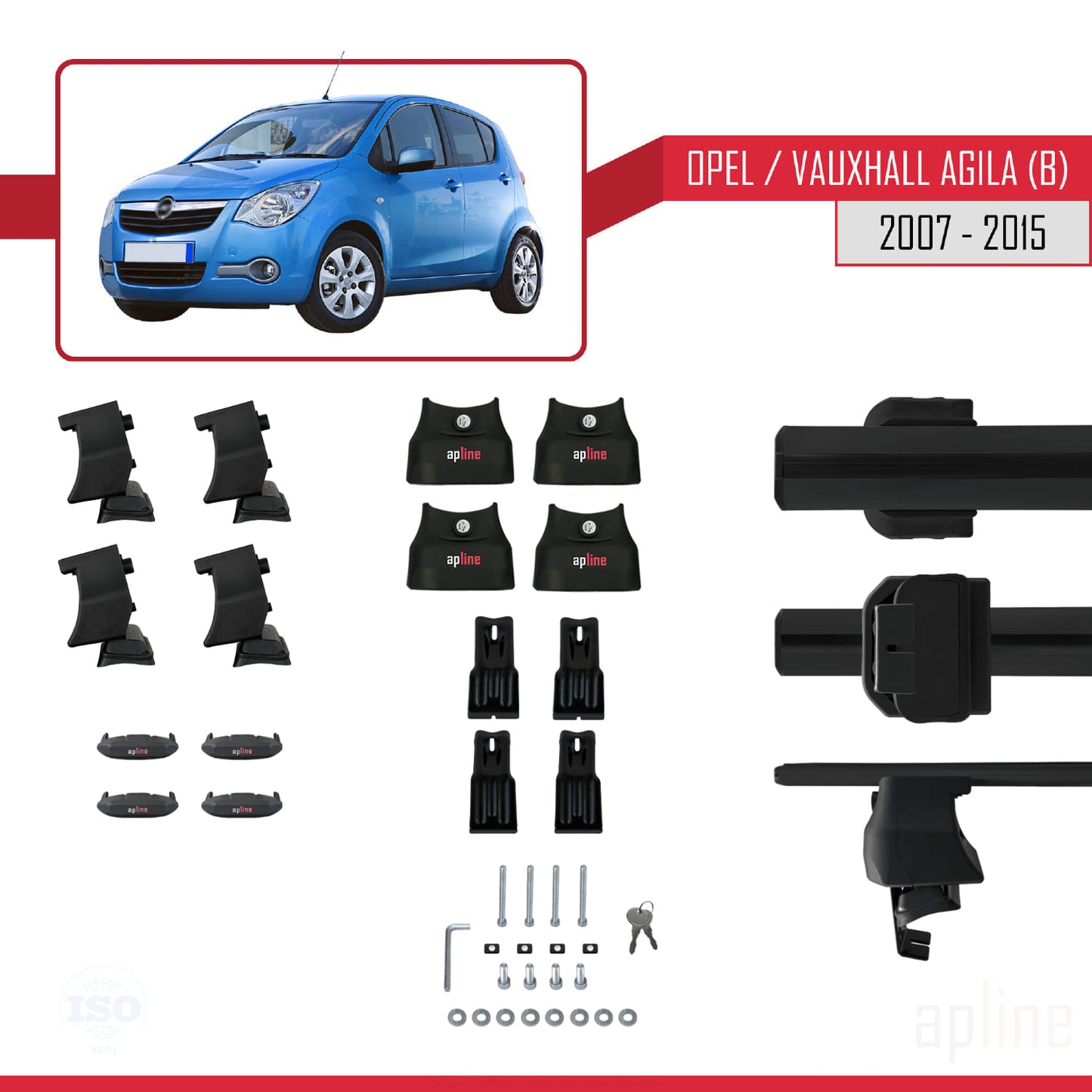 Compatible with Opel/Vauxhall Agila (B) 2007-2015 ACE-4 Car Roof Rack Cross Bar Black Aluminium 2 Bars