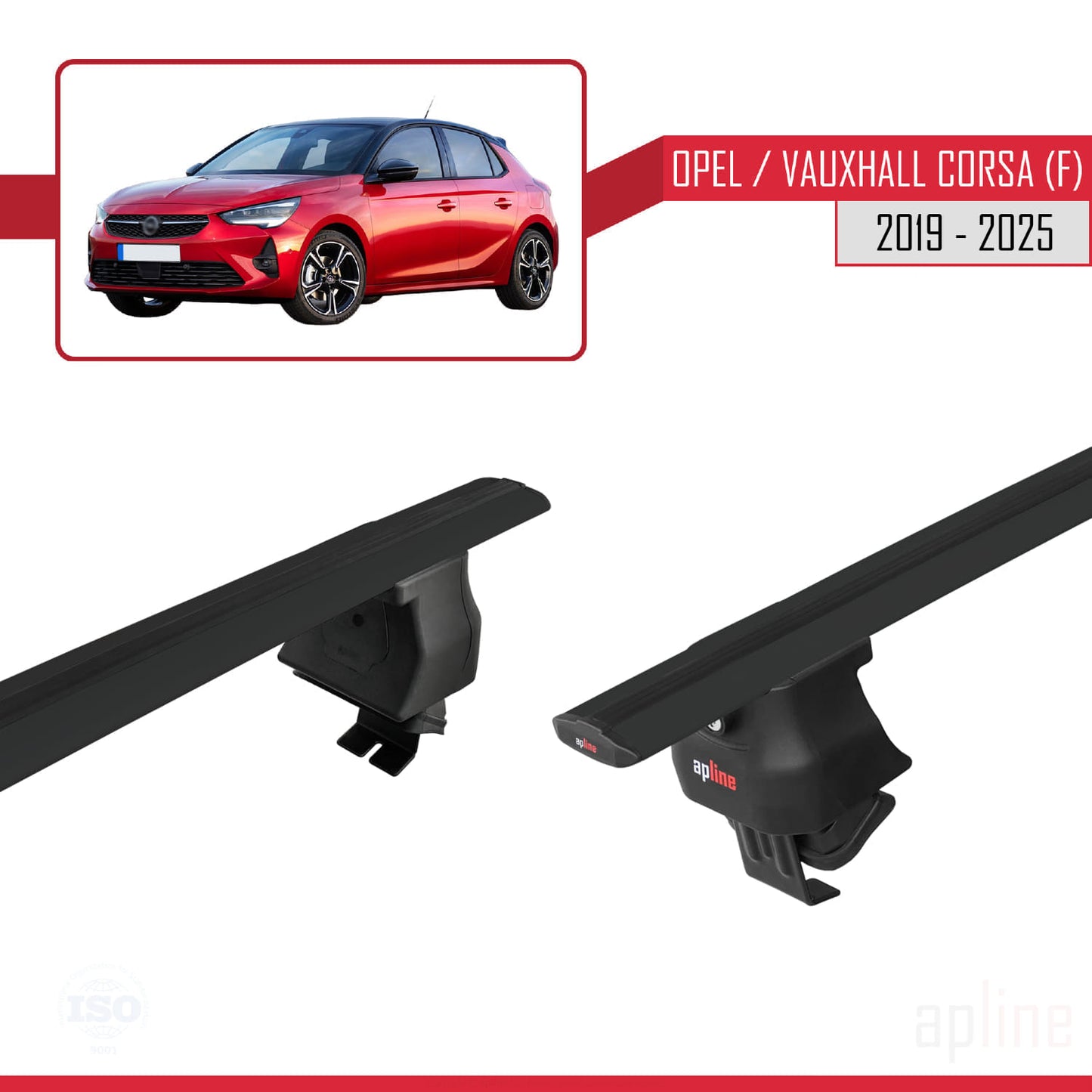 Compatible with Opel/Vauxhall Corsa F 2019-2025 ACE-4 Car Roof Rack Cross Bar Black Aluminium 2 Bars