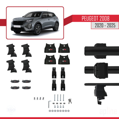 Compatible avec Peugeot 2008 II (P24) 2020-2025 ACE-4 Barres de Toit Railing Porte-Bagages de Voiture Noir Aluminium 2 Barres