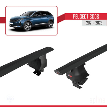 Compatible with Peugeot 3008 II (P84) Post-Facelift 2021-2023 ACE-4 Car Roof Rack Cross Bar Black Aluminium 2 Bars
