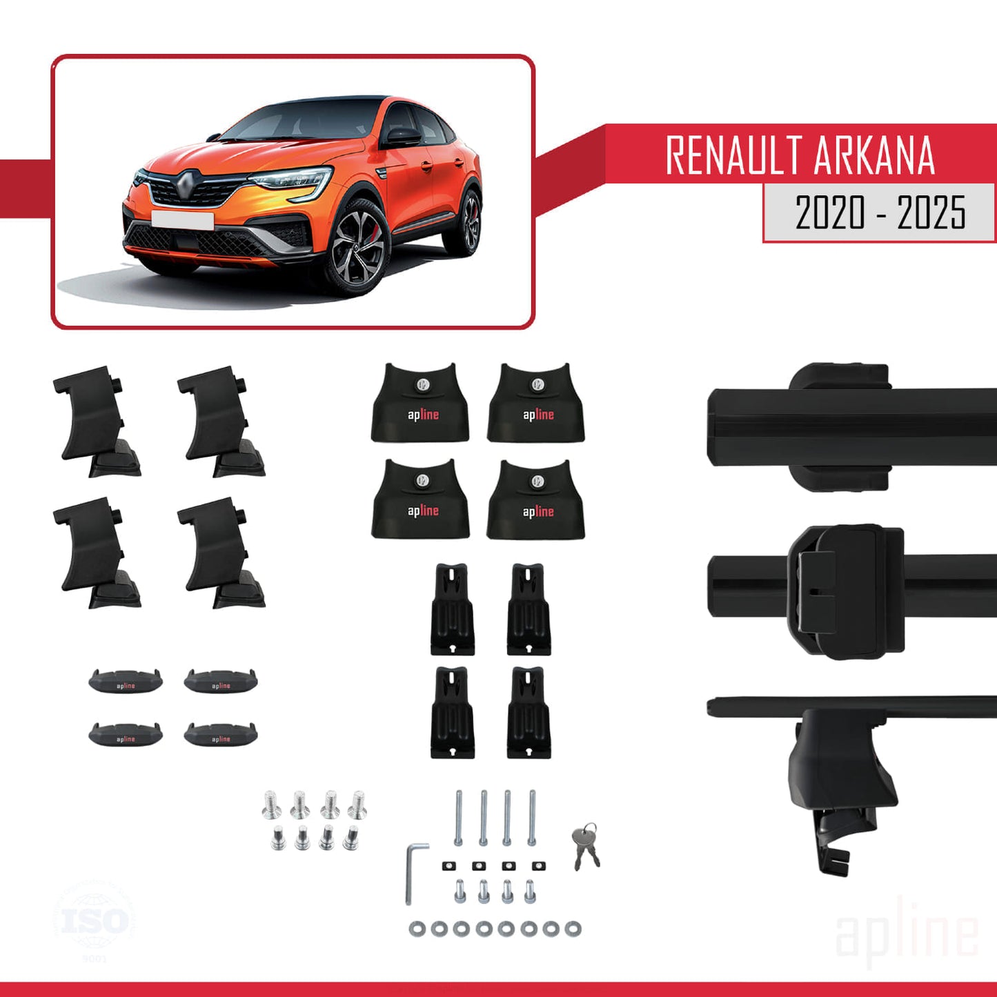 Compatible avec Renault Arkana 2020-2025 ACE-4 Barres de Toit Railing Porte-Bagages de Voiture Noir Aluminium 2 Barres