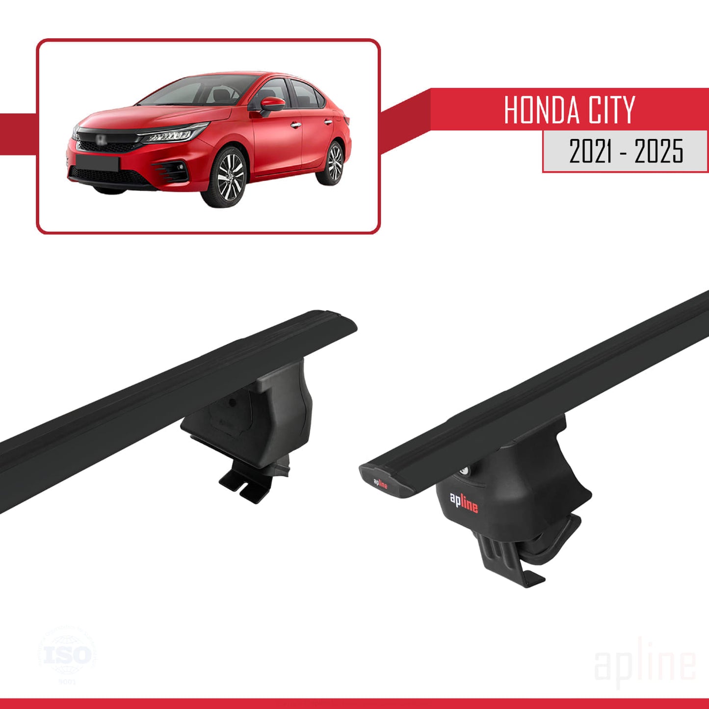 Compatible avec Honda City 2021-2025 ACE-4 Barres de Toit Railing Porte-Bagages de Voiture Noir Aluminium 2 Barres