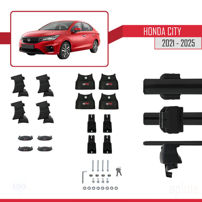 Compatible avec Honda City 2021-2025 ACE-4 Barres de Toit Railing Porte-Bagages de Voiture Noir Aluminium 2 Barres