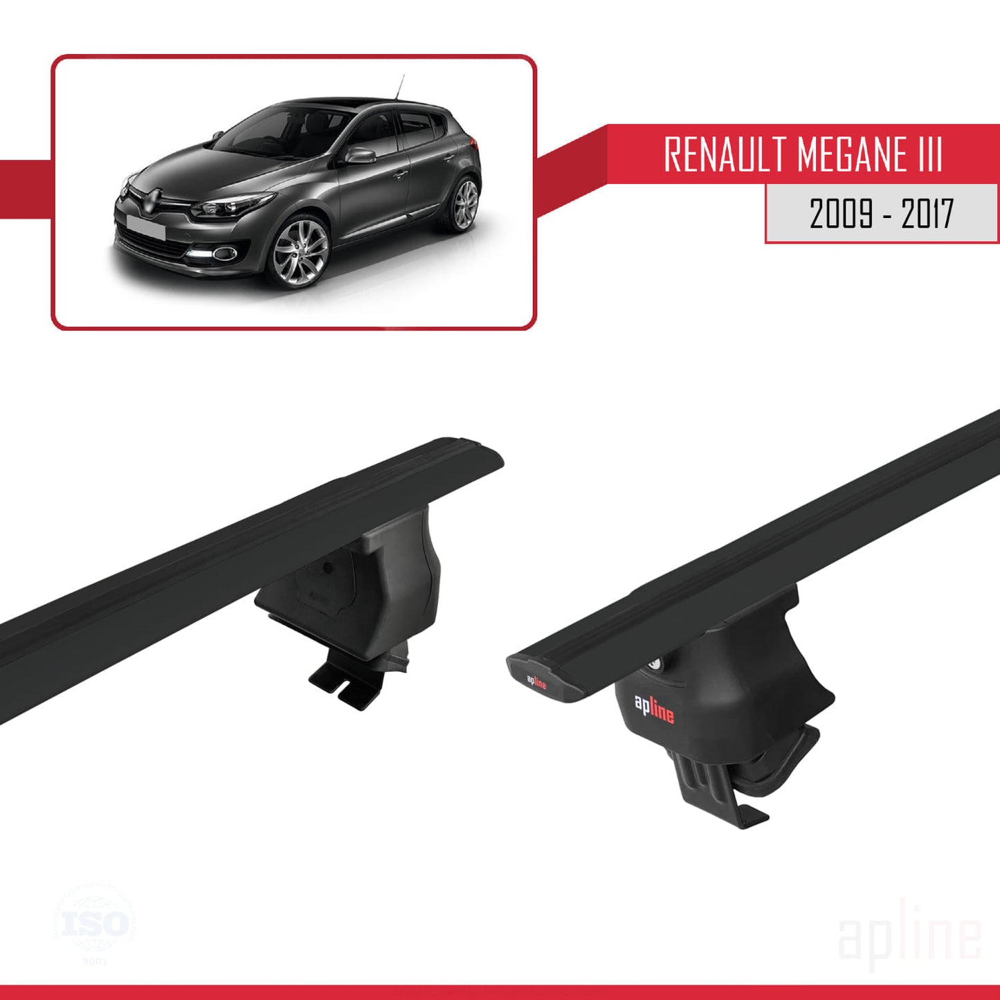 Compatible avec Renault Megane 3 2009-2017 ACE-4 Barres de Toit Railing Porte-Bagages de Voiture Noir Aluminium 2 Barres