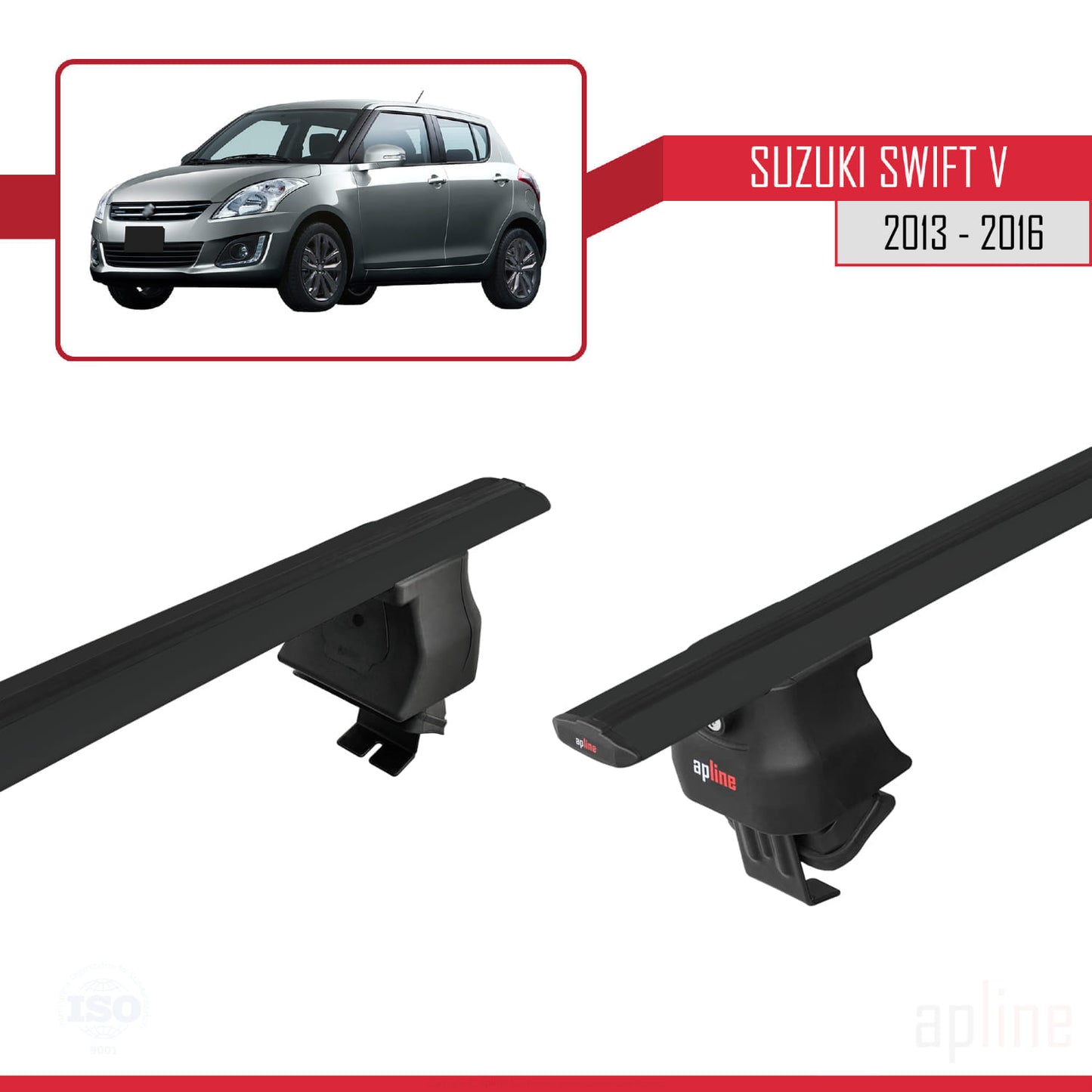 Compatible with Suzuki Swift 2 Post-Facelift 2013-2016 ACE-4 Car Roof Rack Cross Bar Black Aluminium 2 Bars