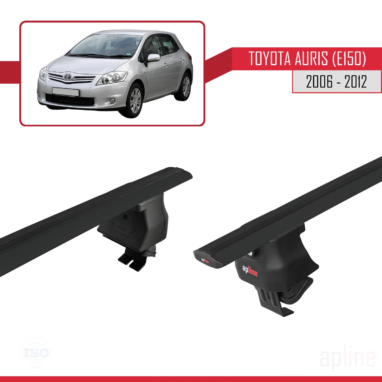 Compatible with Toyota Auris (E150) 2006-2012 ACE-4 Car Roof Rack Cross Bar Black Aluminium 2 Bars