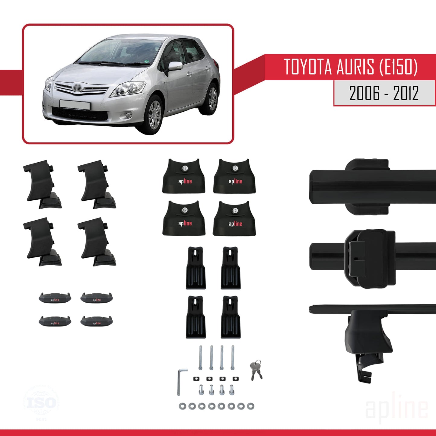 Compatible with Toyota Auris (E150) 2006-2012 ACE-4 Car Roof Rack Cross Bar Black Aluminium 2 Bars