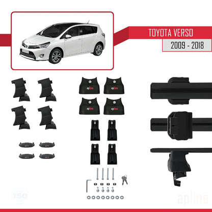 Compatible avec Toyota Verso (AR20) 2009-2018 ACE-4 Barres de Toit Railing Porte-Bagages de Voiture Noir Aluminium 2 Barres