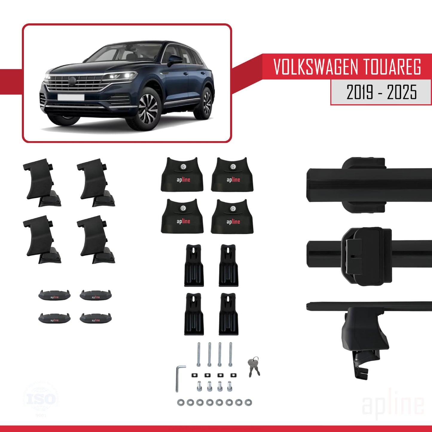 Compatible avec Volkswagen Touareg 3 (CR) 2019-2025 ACE-4 Barres de Toit Railing Porte-Bagages de Voiture Noir Aluminium 2 Barres
