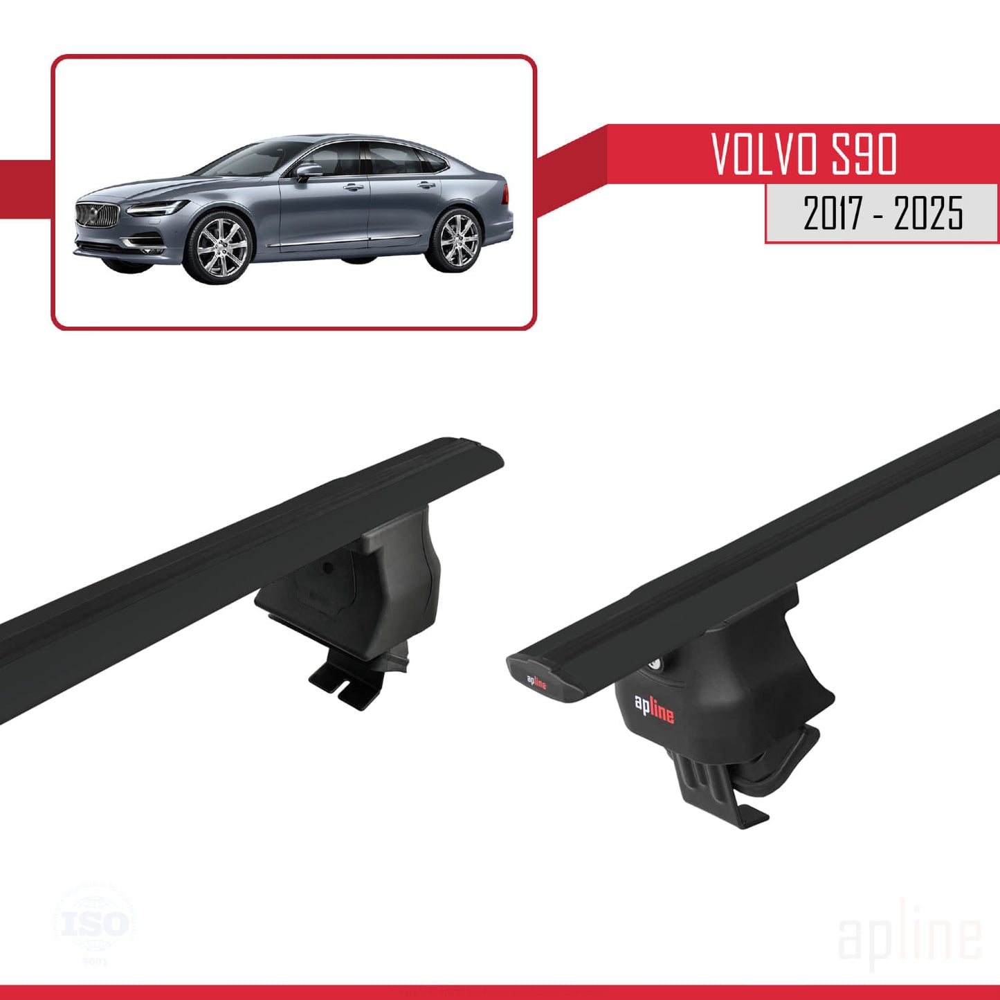 Compatible avec Volvo S90 2017-2025 ACE-4 Barres de Toit Railing Porte-Bagages de Voiture Noir Aluminium 2 Barres
