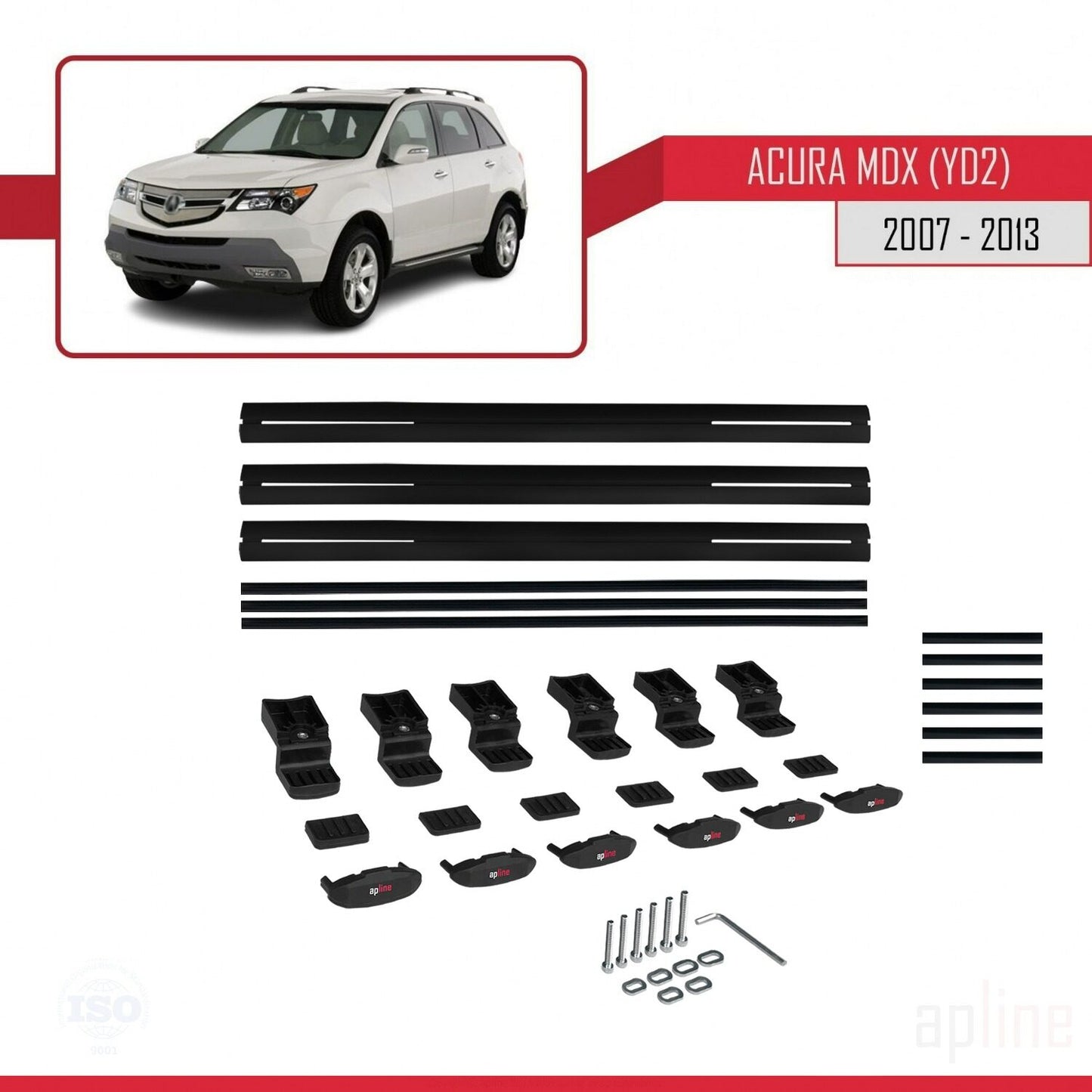 Compatibile con Acura MDX (YD2) modello BASIC 2007-2013 Barre portatutto per auto Portapacchi in alluminio nero 3 barre