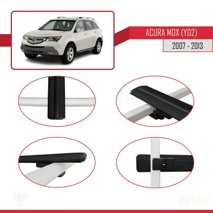 Compatibile con Acura MDX (YD2) modello BASIC 2007-2013 Barre portatutto per auto Portapacchi in alluminio nero 3 barre