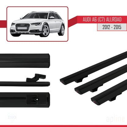 Compatible avec A6 (C7) Allroad 2012-2015 BASIC Model Barres de Toit Railing Porte-Bagages de Voiture Noir Aluminium 3 Barres