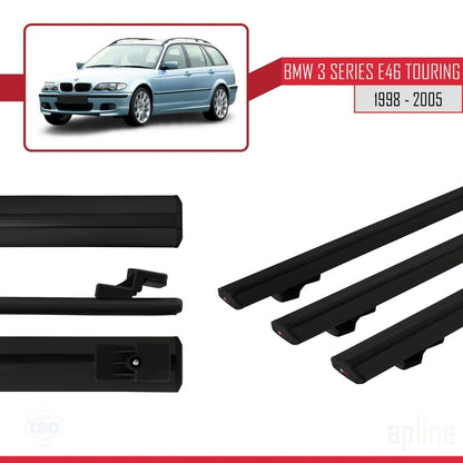 Compatible avec BMW Série 3 (E46) Touring 1999-2005 BASIC Model Barres de Toit Railing Porte-Bagages de Voiture Noir Aluminium 3 Barres