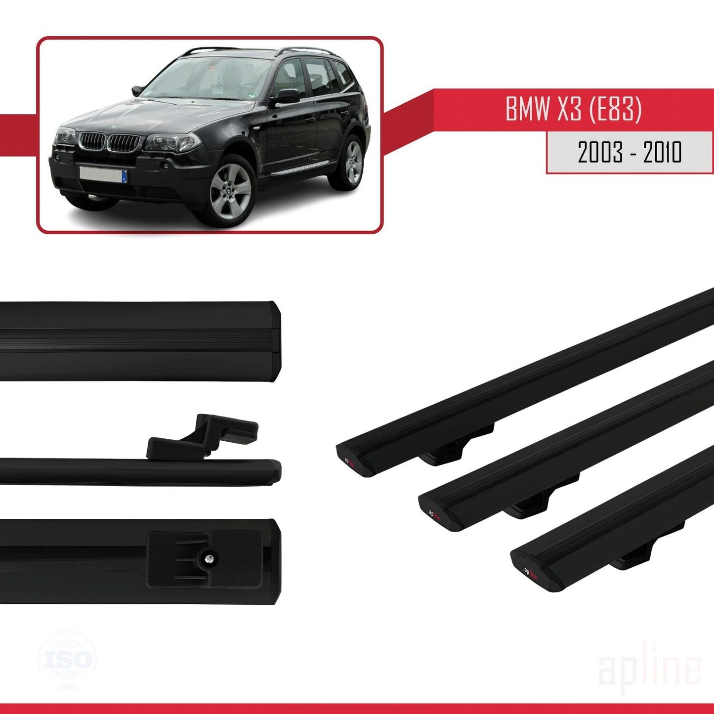 Compatible avec BMW X3 (E83) 2003-2010 BASIC Model Barres de Toit Railing Porte-Bagages de Voiture Noir Aluminium 3 Barres