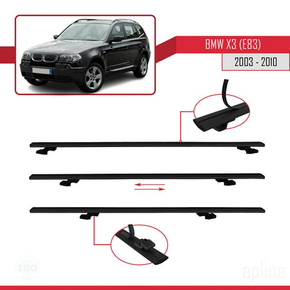 Compatible avec BMW X3 (E83) 2003-2010 BASIC Model Barres de Toit Railing Porte-Bagages de Voiture Noir Aluminium 3 Barres