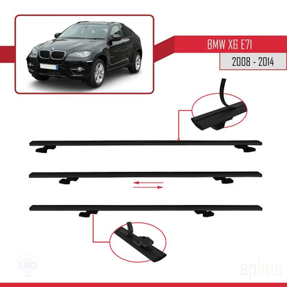 Compatible avec BMW X6 (E71) 2008-2014 BASIC Model Barres de Toit Railing Porte-Bagages de Voiture Noir Aluminium 3 Barres
