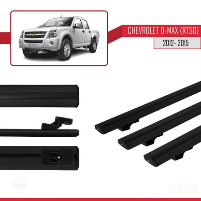 Compatible avec Chevrolet D-Max (RT50) 2012-2015 BASIC Model Barres de Toit Railing Porte-Bagages de Voiture Noir Aluminium 3 Barres