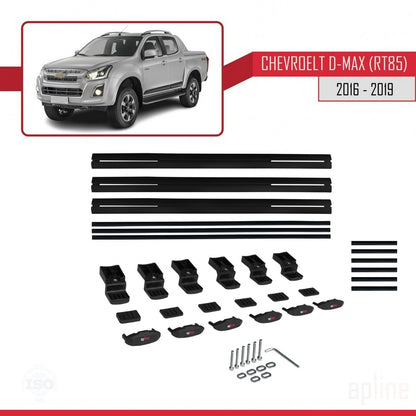 Compatible avec Chevrolet D-Max (RT85) 2016-2019 BASIC Model Barres de Toit Railing Porte-Bagages de Voiture Noir Aluminium 3 Barres