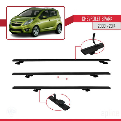 Compatible avec Chevrolet Spark (M300) 2009-2014 BASIC Model Barres de Toit Railing Porte-Bagages de Voiture Noir Aluminium 3 Barres