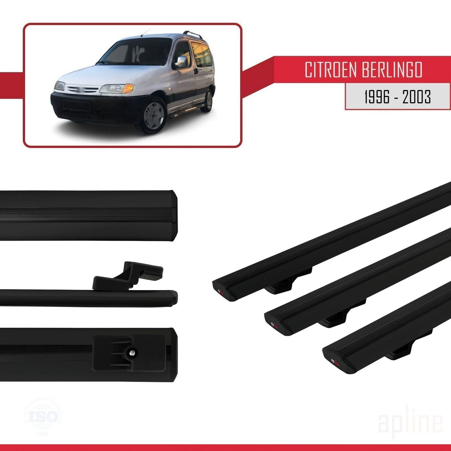 Compatible avec Citroen Berlingo (M49) 1996-2003 BASIC Model Barres de Toit Railing Porte-Bagages de Voiture Noir Aluminium 3 Barres