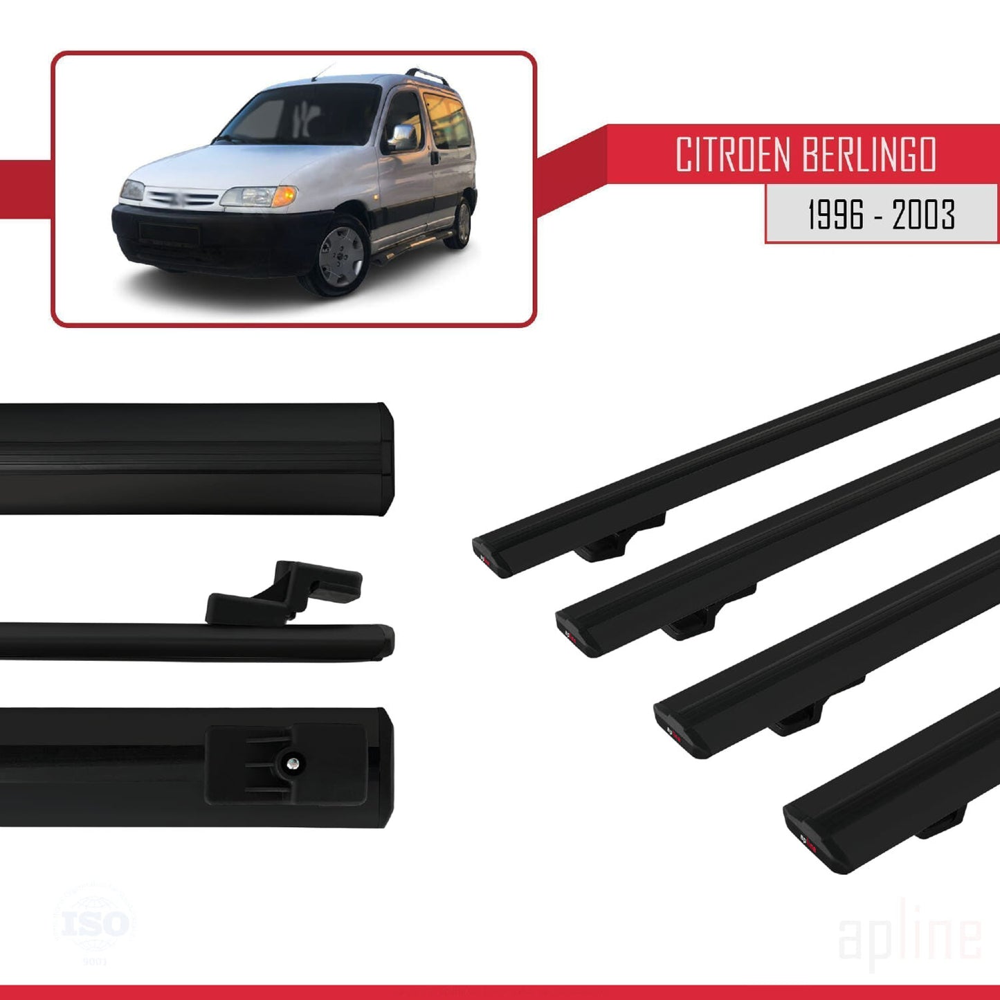 Compatible avec Citroen Berlingo (M49) 1996-2003 BASIC Model Barres de Toit Railing Porte-Bagages de Voiture Noir Aluminium 4 Barres