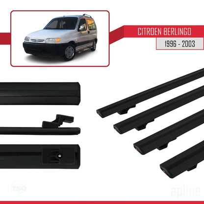 Compatible avec Citroen Berlingo (M49) 1996-2003 BASIC Model Barres de Toit Railing Porte-Bagages de Voiture Noir Aluminium 4 Barres