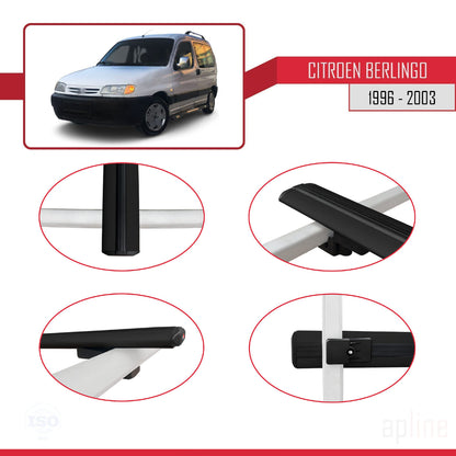 Compatible avec Citroen Berlingo (M49) 1996-2003 BASIC Model Barres de Toit Railing Porte-Bagages de Voiture Noir Aluminium 4 Barres