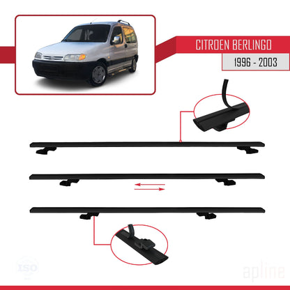 Compatible avec Citroen Berlingo (M49) 1996-2003 BASIC Model Barres de Toit Railing Porte-Bagages de Voiture Noir Aluminium 4 Barres