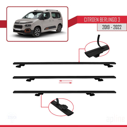 Compatible avec Citroen Berlingo 3 (K9) 2019-2022 BASIC Model Barres de Toit Railing Porte-Bagages de Voiture Noir Aluminium 2 Barres