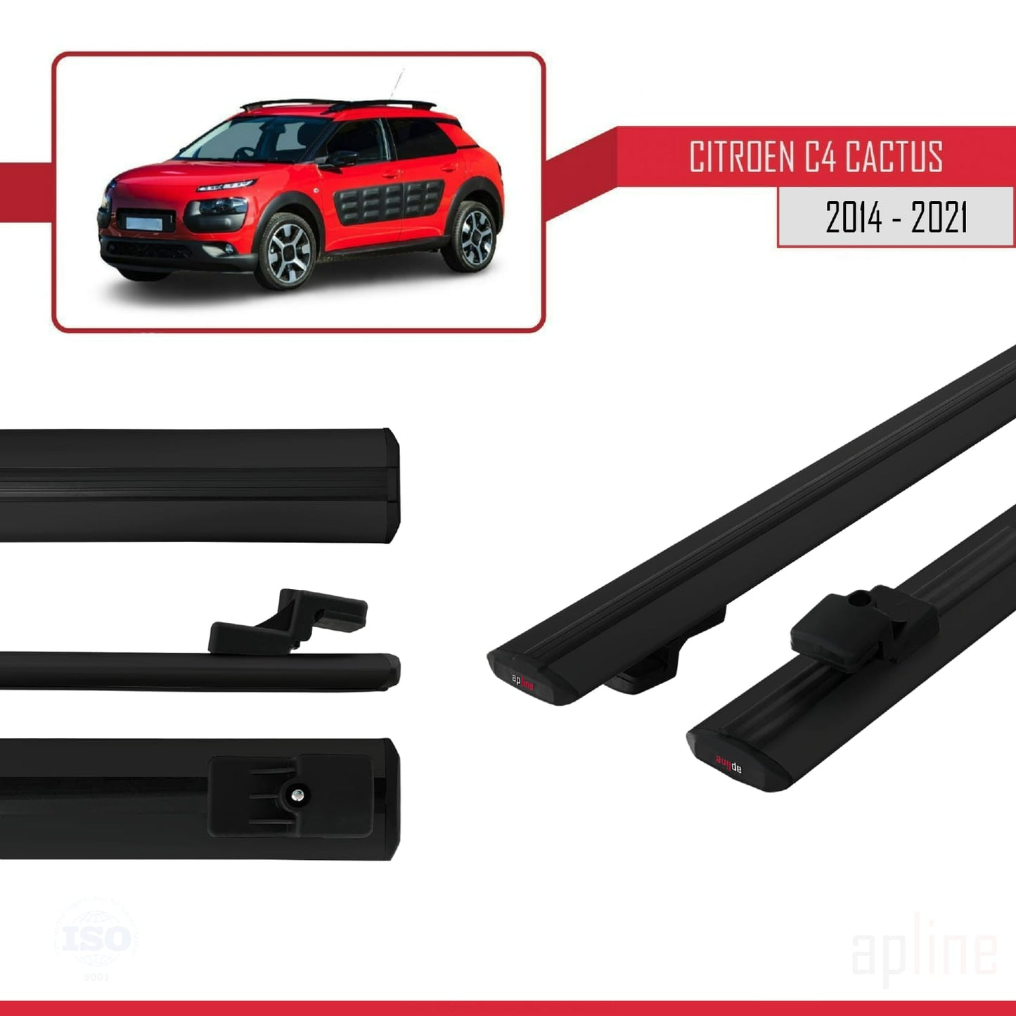 Compatible avec Citroen C4 Cactus 2014-2021 BASIC Model Barres de Toit Railing Porte-Bagages de Voiture Noir Aluminium 2 Barres