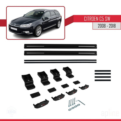 Compatible avec Citroen C5 II Tourer 2008-2018 BASIC Model Barres de Toit Railing Porte-Bagages de Voiture Noir Aluminium 2 Barres