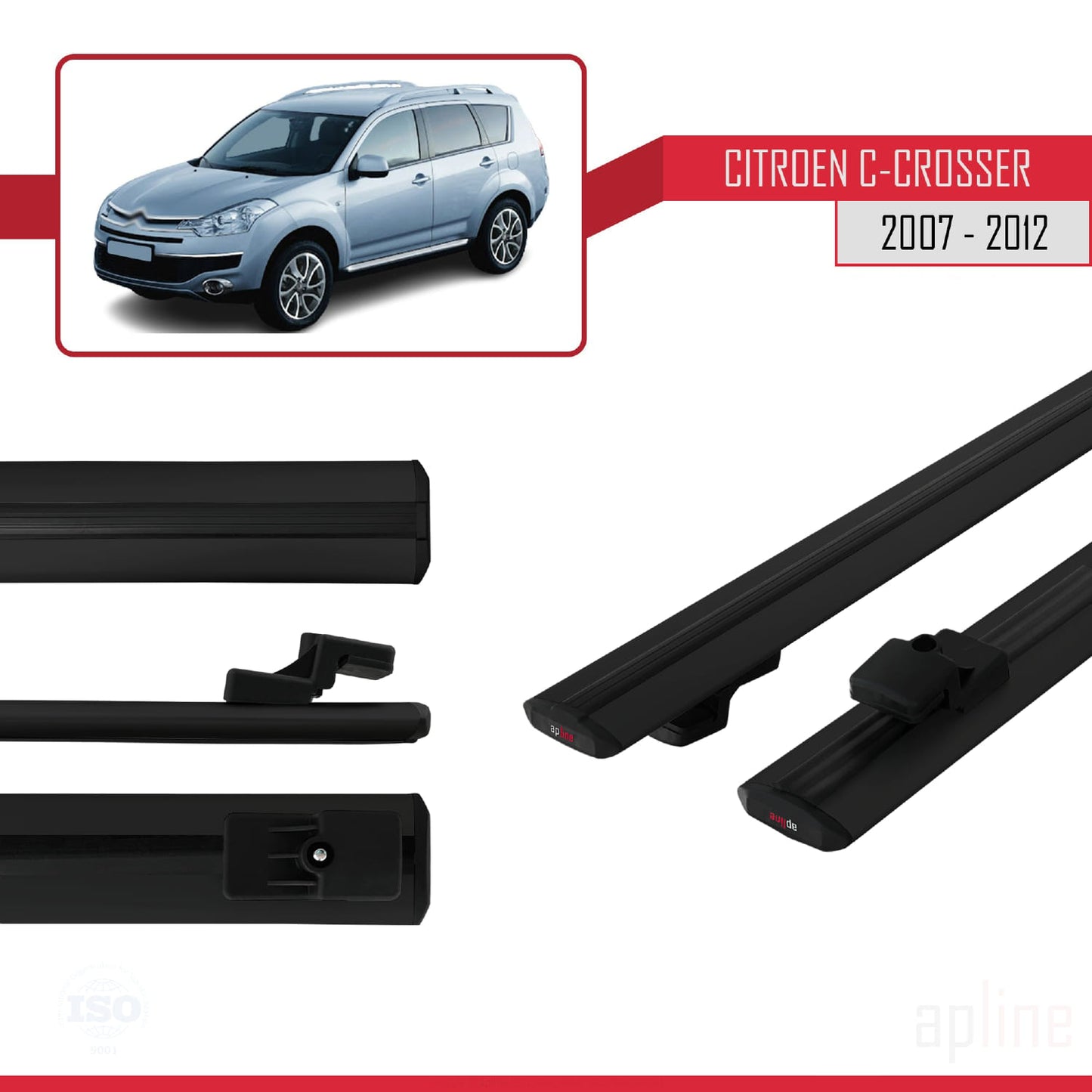 Compatible avec Citroen C-Crosser 2007-2012 BASIC Model Barres de Toit Railing Porte-Bagages de Voiture Noir Aluminium 2 Barres