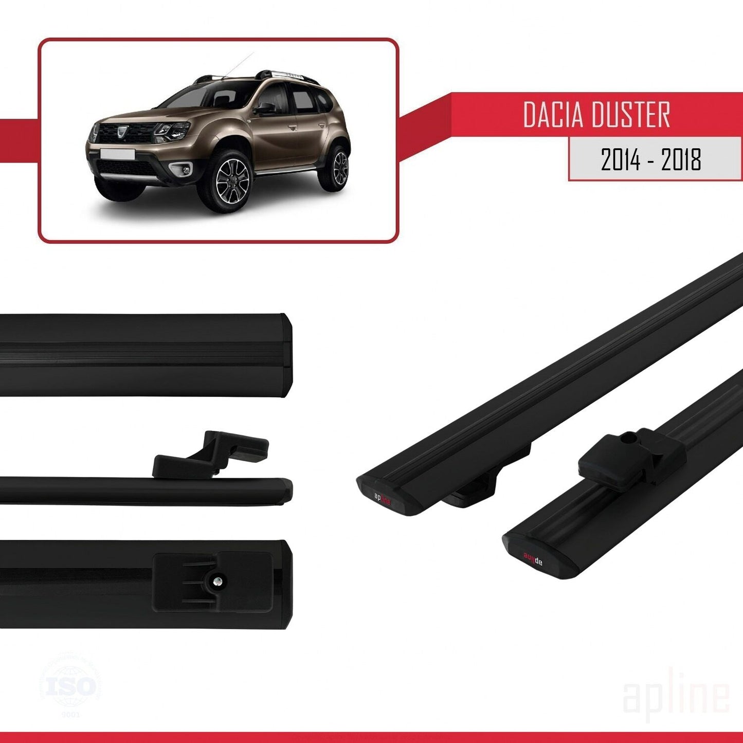 Compatible avec Dacia Duster (HS) Post-Facelift 2014-2017 BASIC Model Barres de Toit Railing Porte-Bagages de Voiture Noir Aluminium 2 Barres
