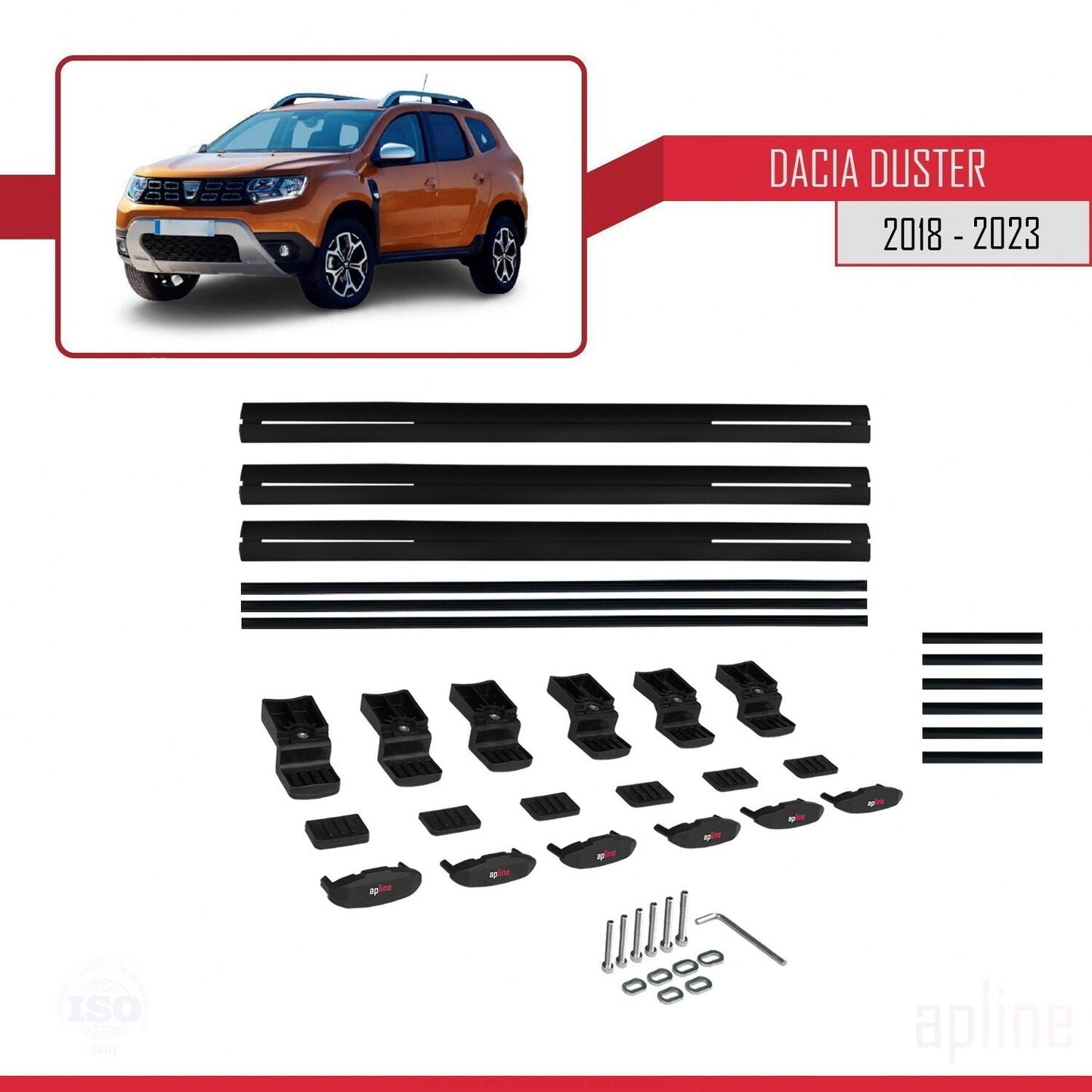 Compatible avec Dacia Duster 2 (HM) 2018-2024 BASIC Model Barres de Toit Railing Porte-Bagages de Voiture Noir Aluminium 3 Barres