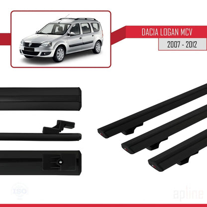 Compatible avec Dacia Logan 2 MCV (K52) 2007-2012 BASIC Model Barres de Toit Railing Porte-Bagages de Voiture Noir Aluminium 3 Barres