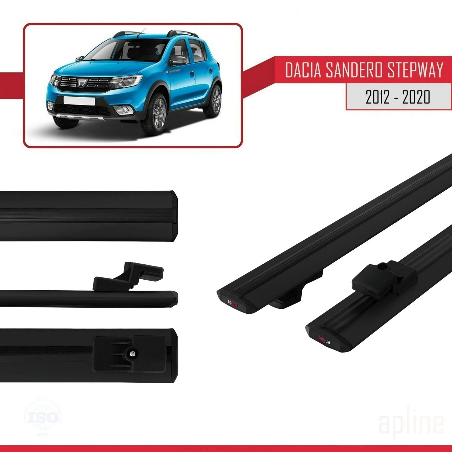Compatible avec Dacia Sandero Stepway 2 2012-2020 BASIC Model Barres de Toit Railing Porte-Bagages de Voiture Noir Aluminium 2 Barres